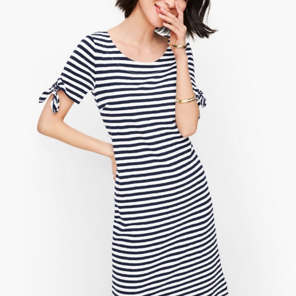 talbots tie sleeve knit shift dress XL stripe 100% cotton soft comfy casual EUC
